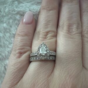 14K WG Pear Shaped Engagement Ring and Eternity Bridal Band Set